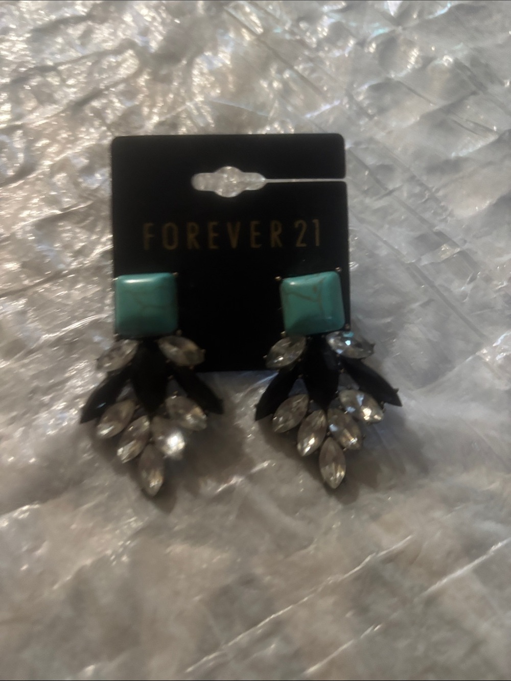 Forever 21 Turquoise and Black Drop Crystal Earrings